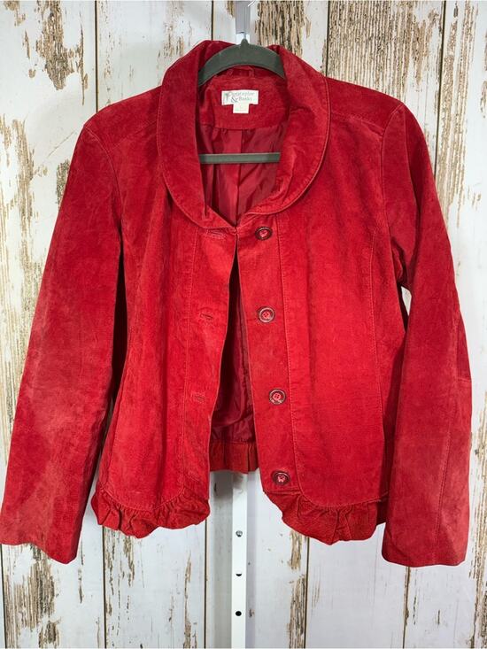 Christopher & Banks Jackets & Blazers - Christopher & Banks, Red Leather Button-Front Jacket. Size Large.